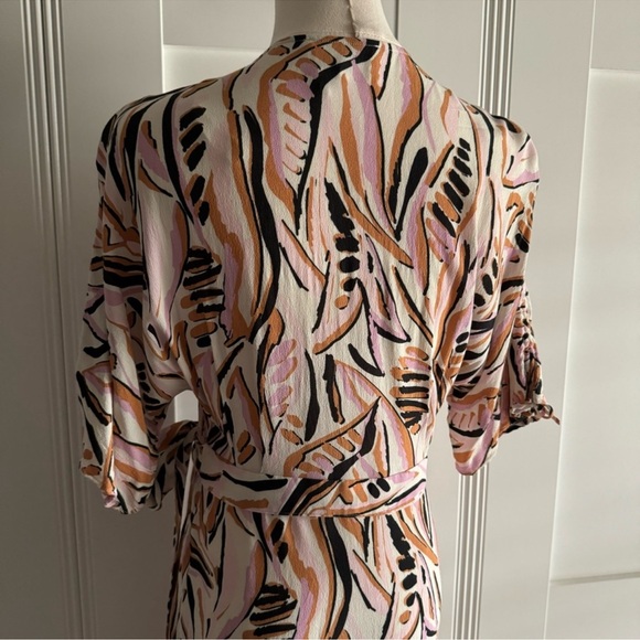 ba&sh Tabby Beige Pink Rust Abstract Wrap Style V-Neck Short Sleeve Dress Size S - Picture 11 of 14